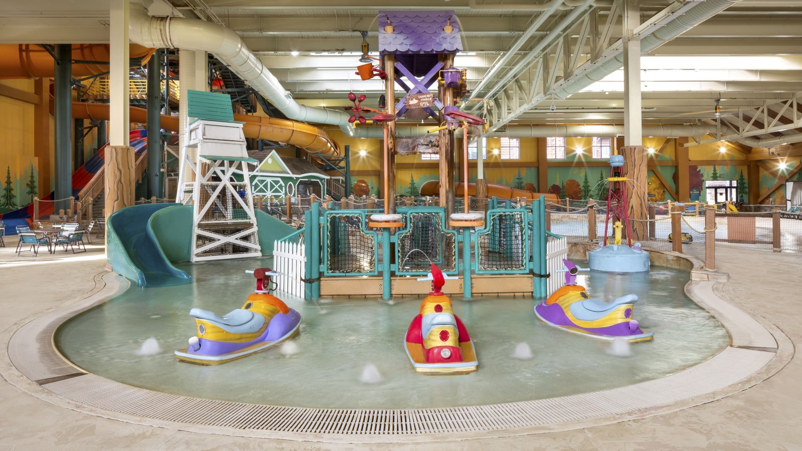 kiddie pool with multiple colorful slides