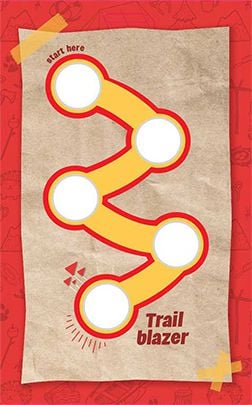 trailblazer challenge map in brown on red backgorund 