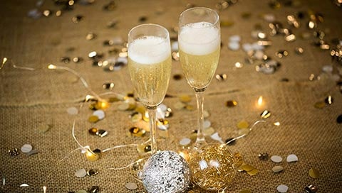 Two glasses of Champagne on a festive table