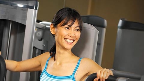 A woman exercises at Great Wolf Lodge indoor water park and resort.