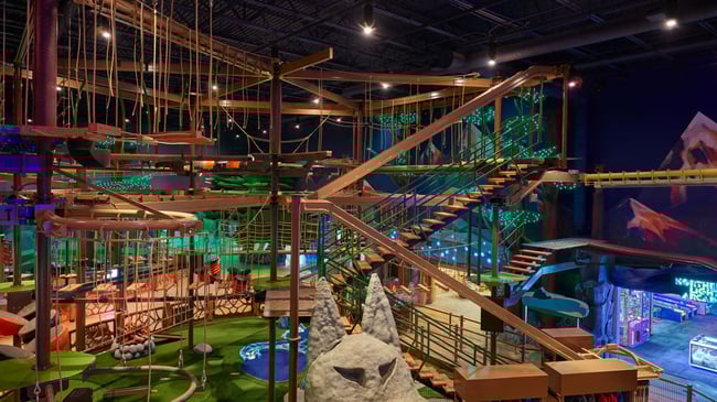 View of the Howlers Peak Ropes Course at Great Wolf Lodge indoor water park and resort.