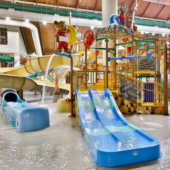 colorful slides in a vibrant indoor waterpark