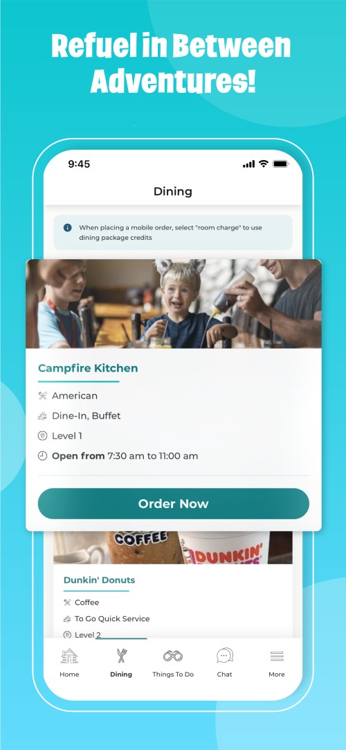 Dining options mobile app screen