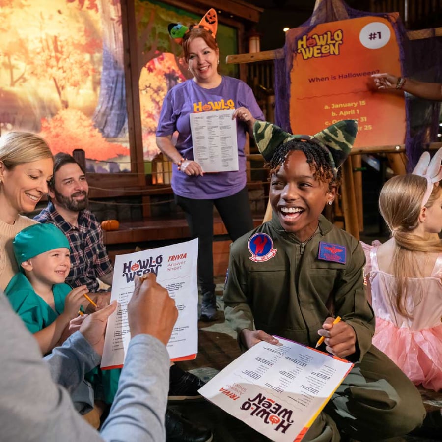 Mother and son playing trivia