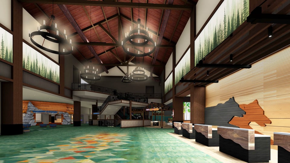 grand lobby at great wolf lodge Anahiem CA