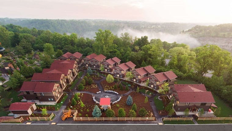 Aerial view of cottages