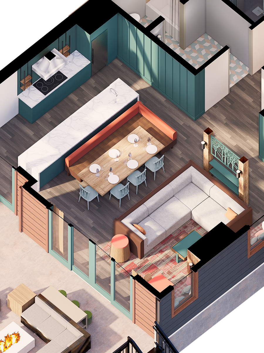 floorplan of the kitchen and living room