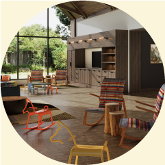 Lounge area with chairs and kids toys