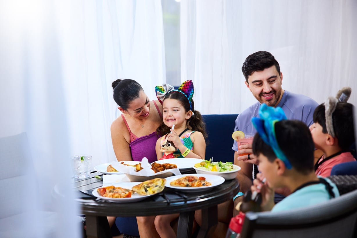 Family enjoying a reserved cabana