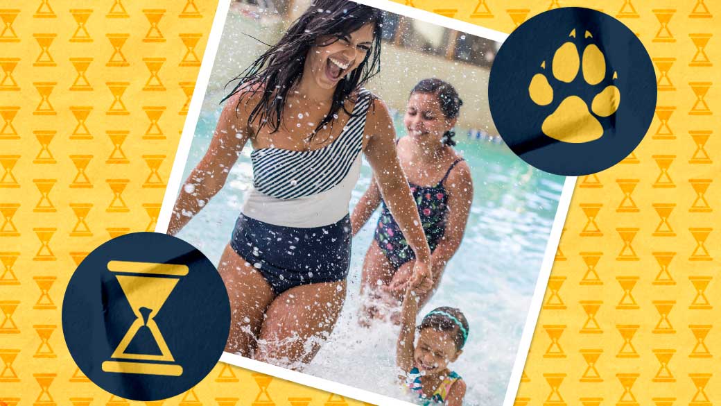 family of 3 enjoying the wave pool