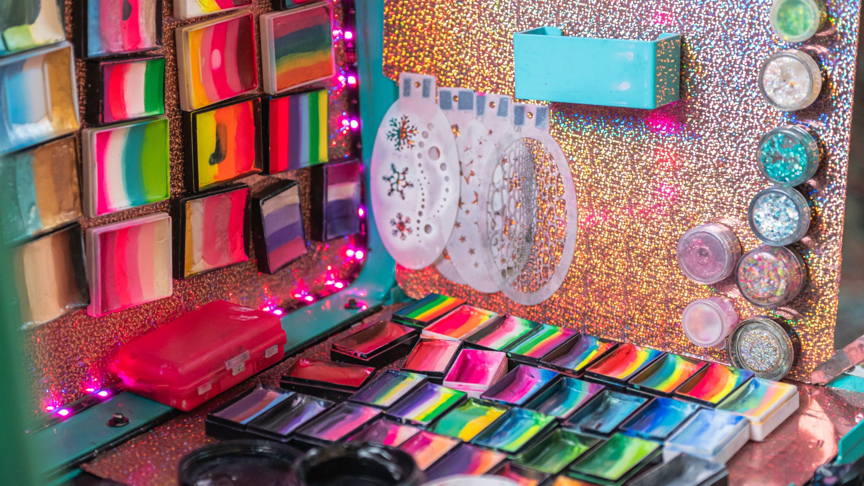 Colorful face paints and stencils