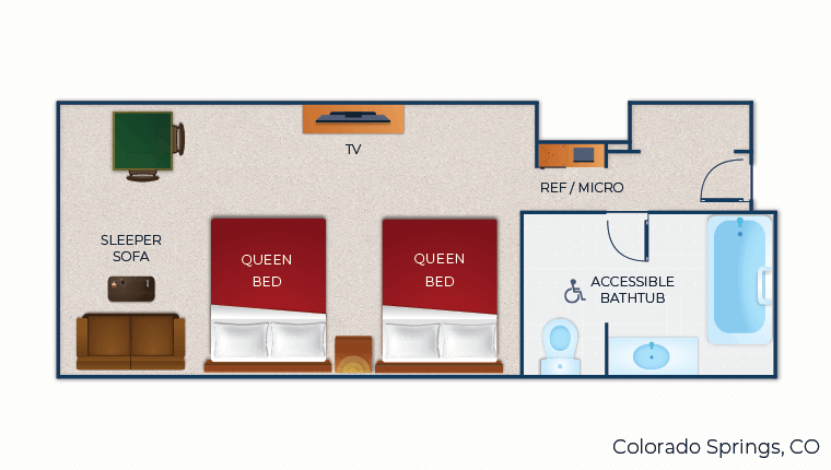 The floorplan for the accessible Family Suite 