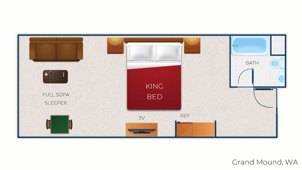 The floor plan for the Luxury King Suite