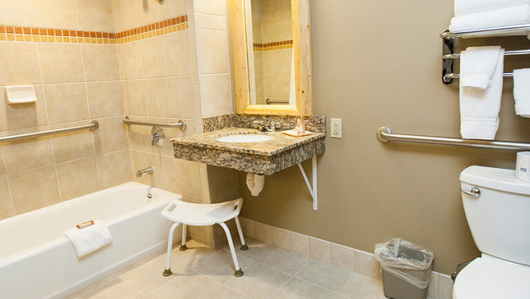 The bathroom in the accessible KidKamp Suite
