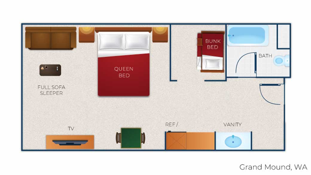 The floor plan for the Wolf Den Suite