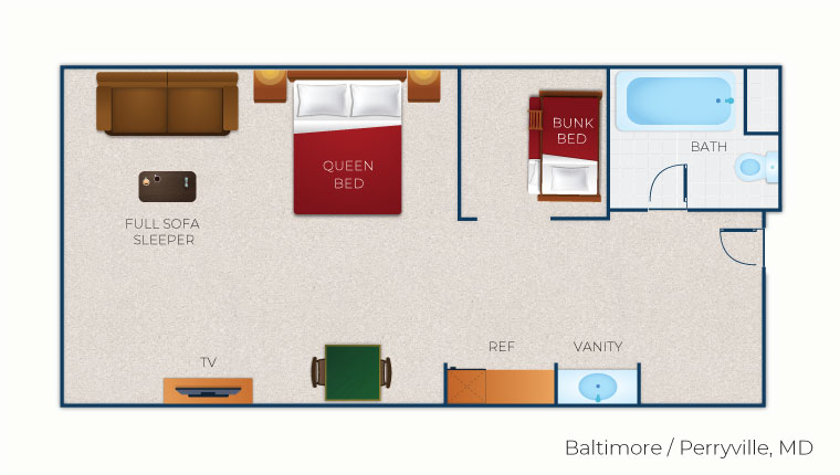 The floorplan of the Wolf Den Suite