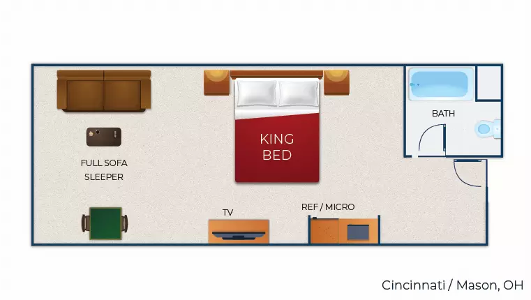 The floorplan for the Luxury King suite at Great Wolf Cincinnati / Mason, OH.