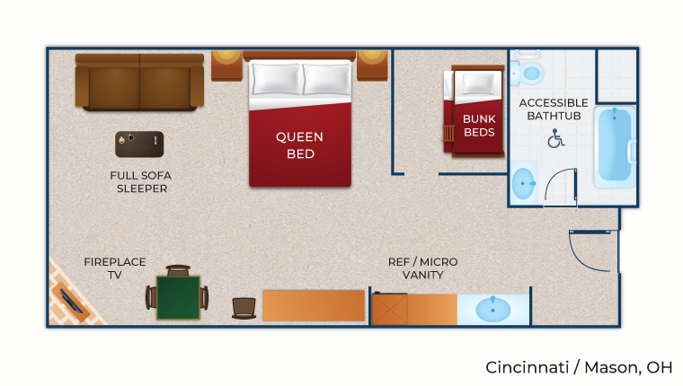 The floor plan for the accessible bathtub KidCabin Suite(Accessible bathtub)