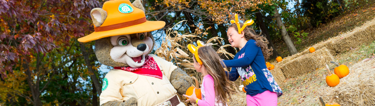 Kids playing with great wolf lodge character