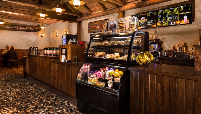 The counter at Canoe Coffee at Great Wolf Lodge indoor water park and resort..