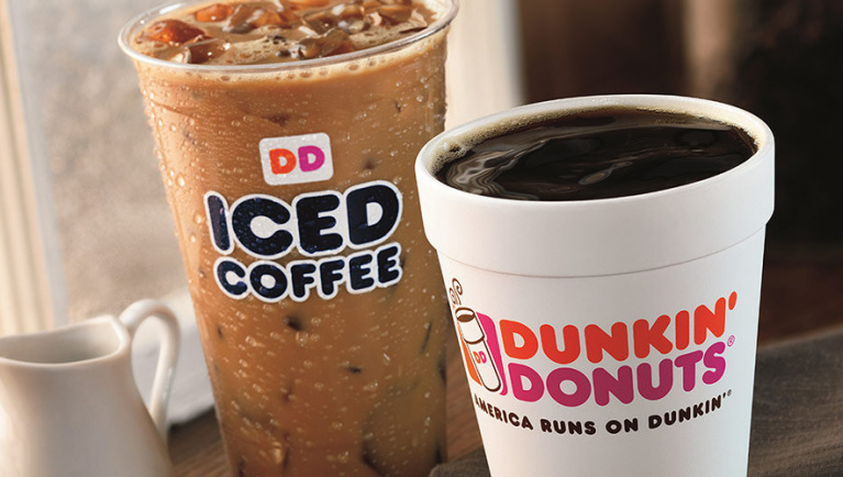 Iced and hot coffees available at Dunkin' Donuts at Great Wolf Lodge indoor water park and resort.