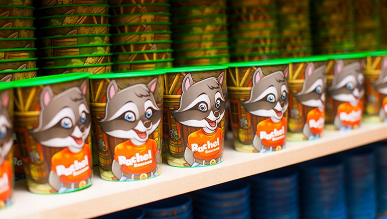 A row of cups for sale