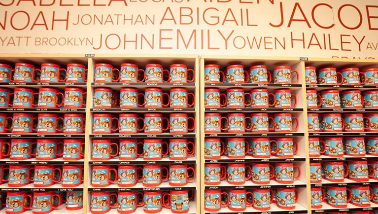 Wall of personalized cups