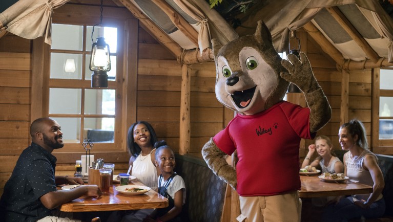 The Great Wolf Kids characters posing for a picture at Great Wolf Lodge indoor water park and resorts.