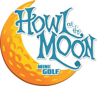 The logo for Howl at the Moon Mini Golf at Great Wolf Lodge indoor water park and resort.