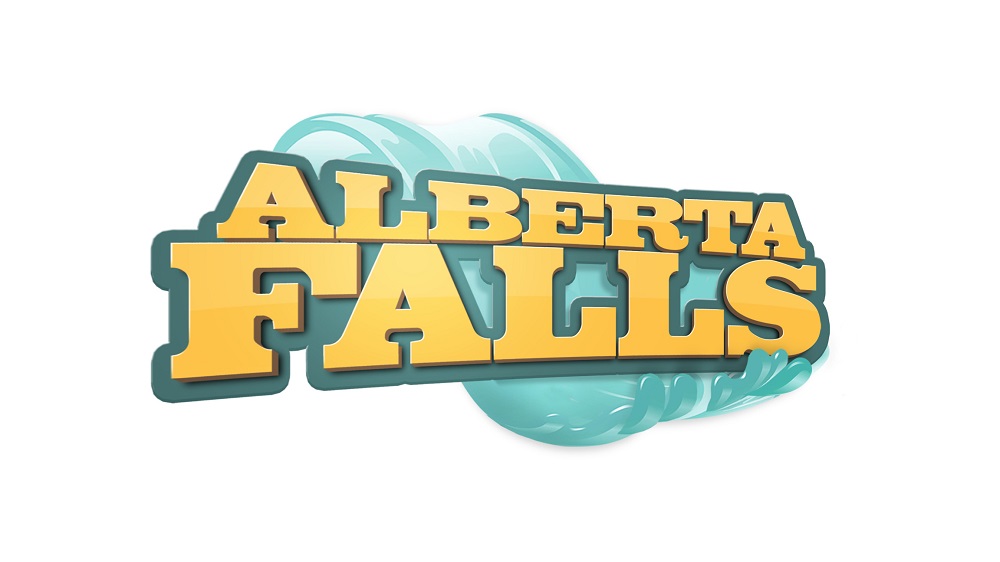 Logo for the Alberta Falls ride at a Great Wolf Lodge indoor water park.