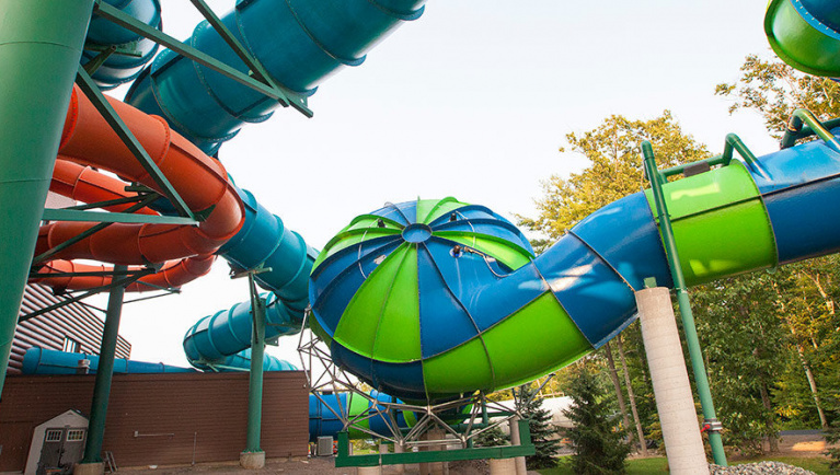 The exterior of the Double Barrel Drop water slide
