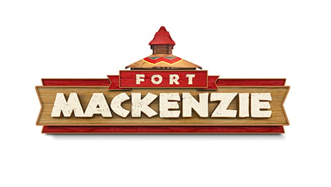 The logo for Fort Mackenzie at Great Wolf Lodge indoor water parks and resorts.