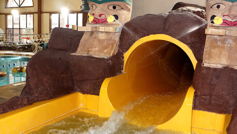 The bottom of the Howling Wolf slide at Great Wolf Lodge indoor water park and resort.