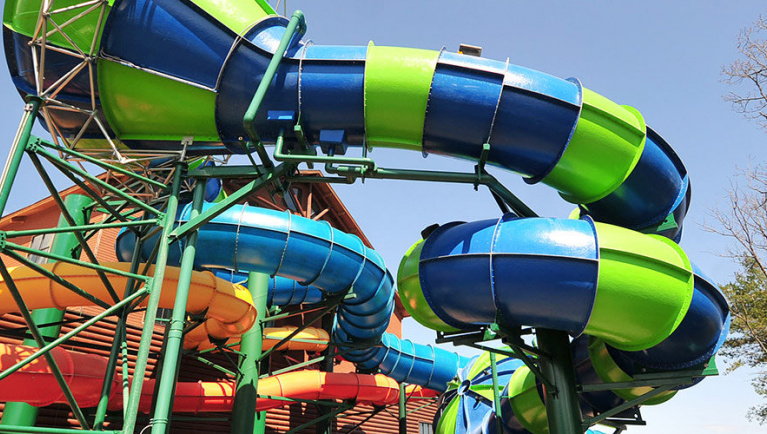 The The Triple Twist water slide at Great Wolf Lodge indoor water park and resort.