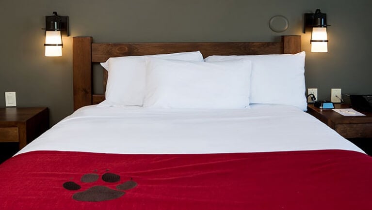 The bed in the Northwoods Suite (Accessible Shower)