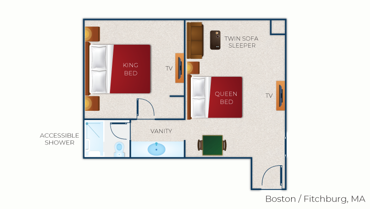 The floor plan for the Accessible Bear Cub Suite