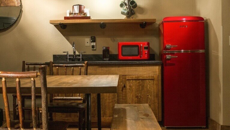 The kitchen area in the Accessible Woodland Bunk Suite