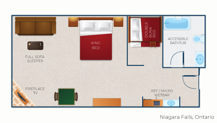The floor plan for the King Cabin Suite