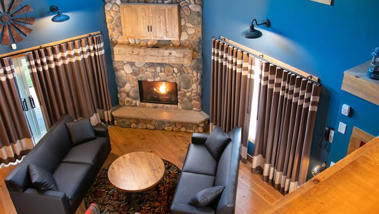 The fireplace view of the Detached Timber Wolf Cottage 