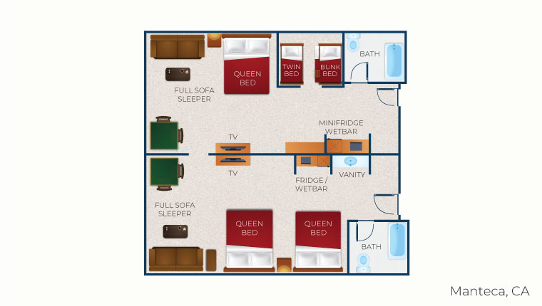 The floorplan of the Deluxe KidCabin Suite