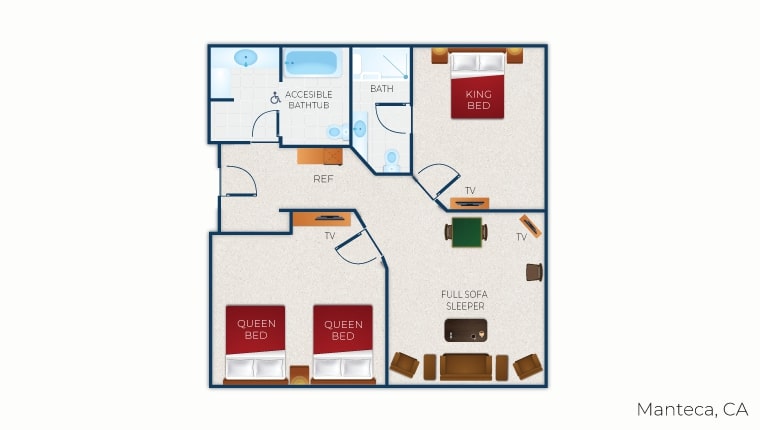 The floorplan for the accessible Grizzly Bear Suite