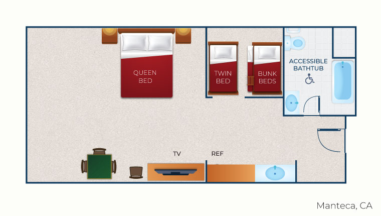 The floorplan for the accessible KidCabin Suite