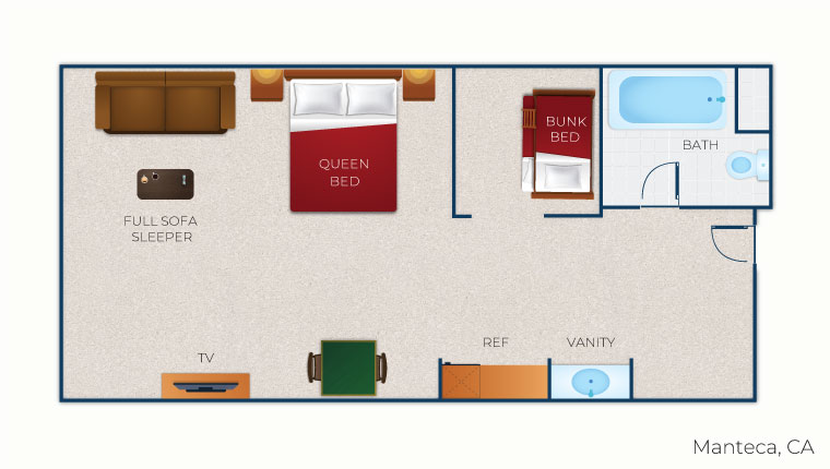 The floorplan of the Wolf Den Suite