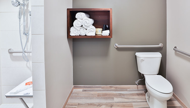 The bathroom in the accessible Queen Sofa Suite(Shower) 