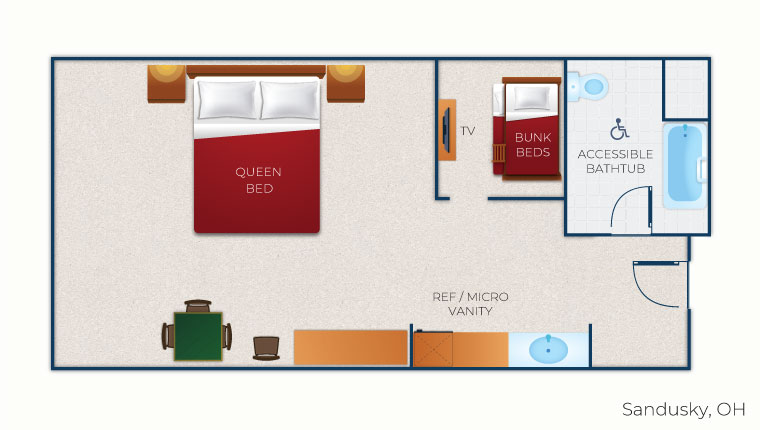 The floor plan for the accessible KidCabin Suite