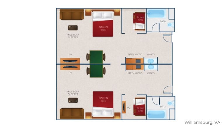The floor plan for the Deluxe Wolf Kamp Suite