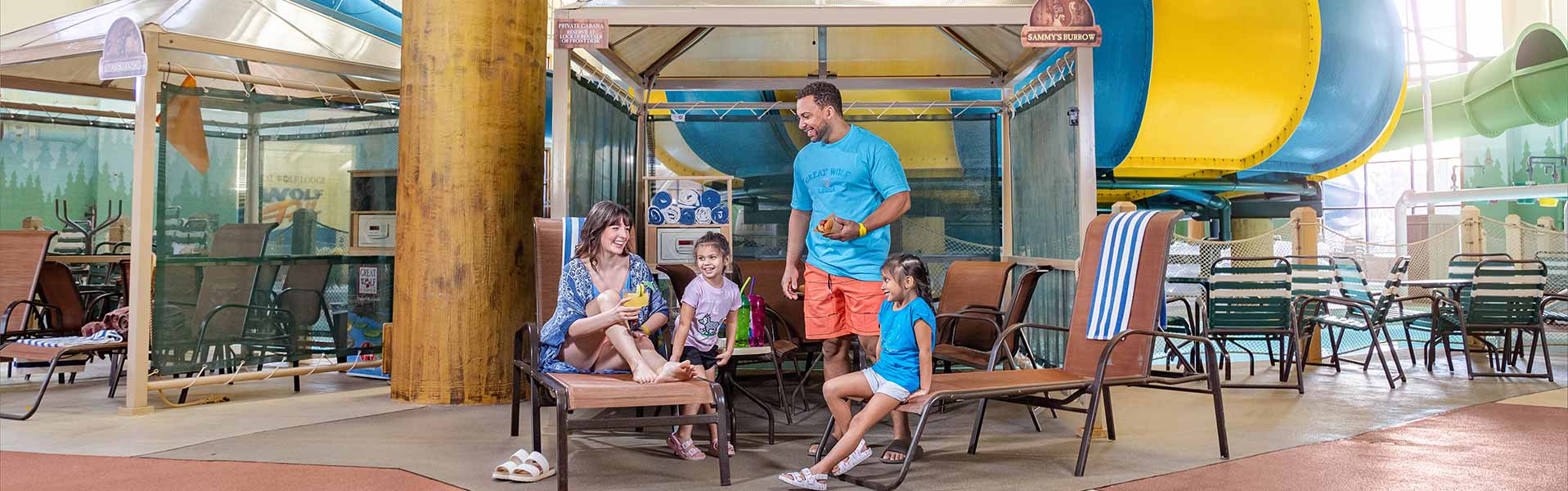 image of the indoor cabana at Great Wolf Lodge indoor water park and resort.