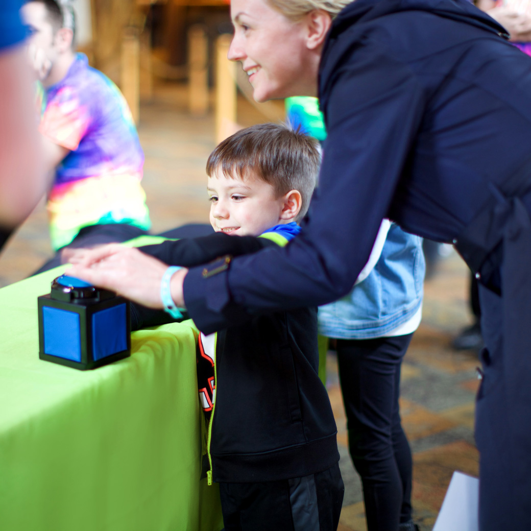 Mother and son playing trivia