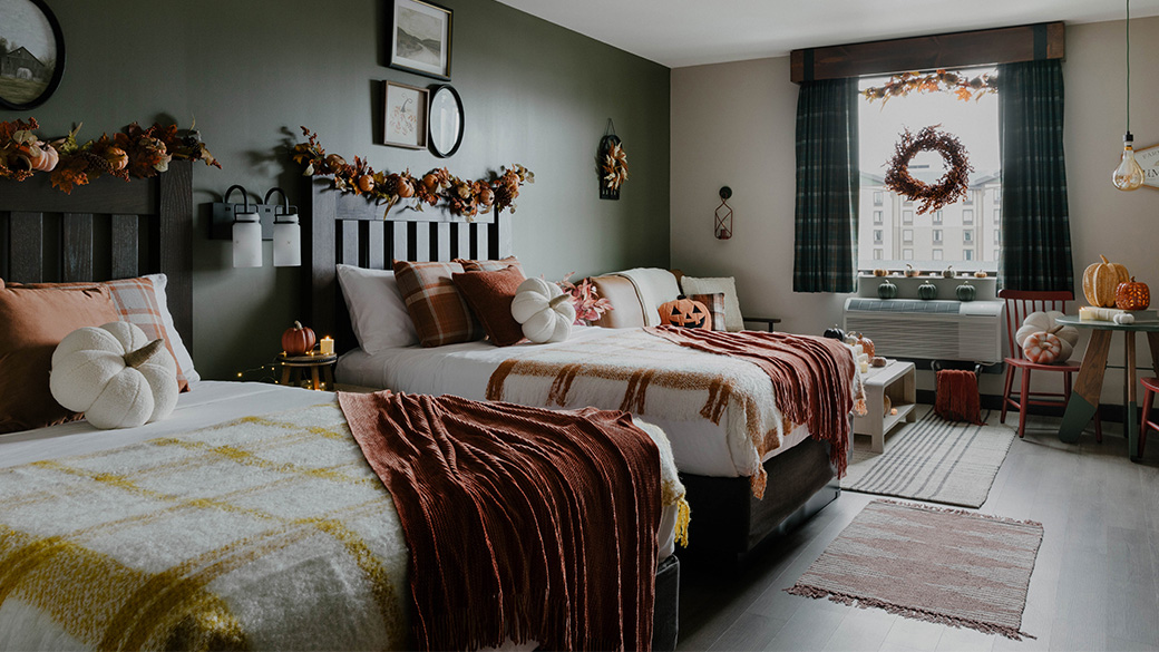 suite decorated with pumpkins