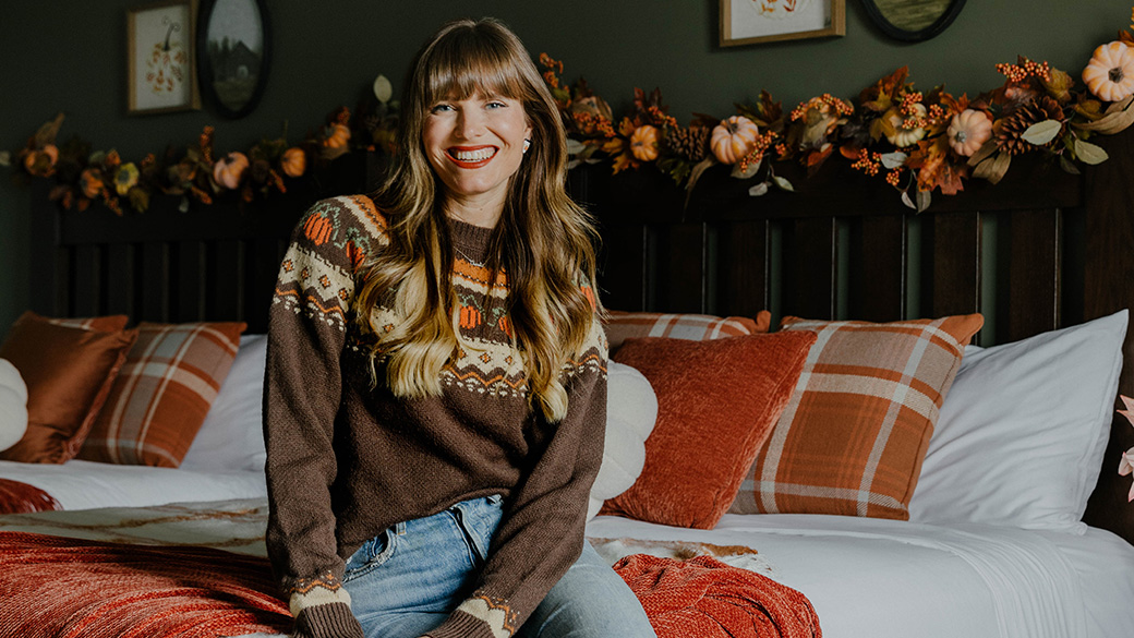 Steffy Degreff in the pumpkin spice suite